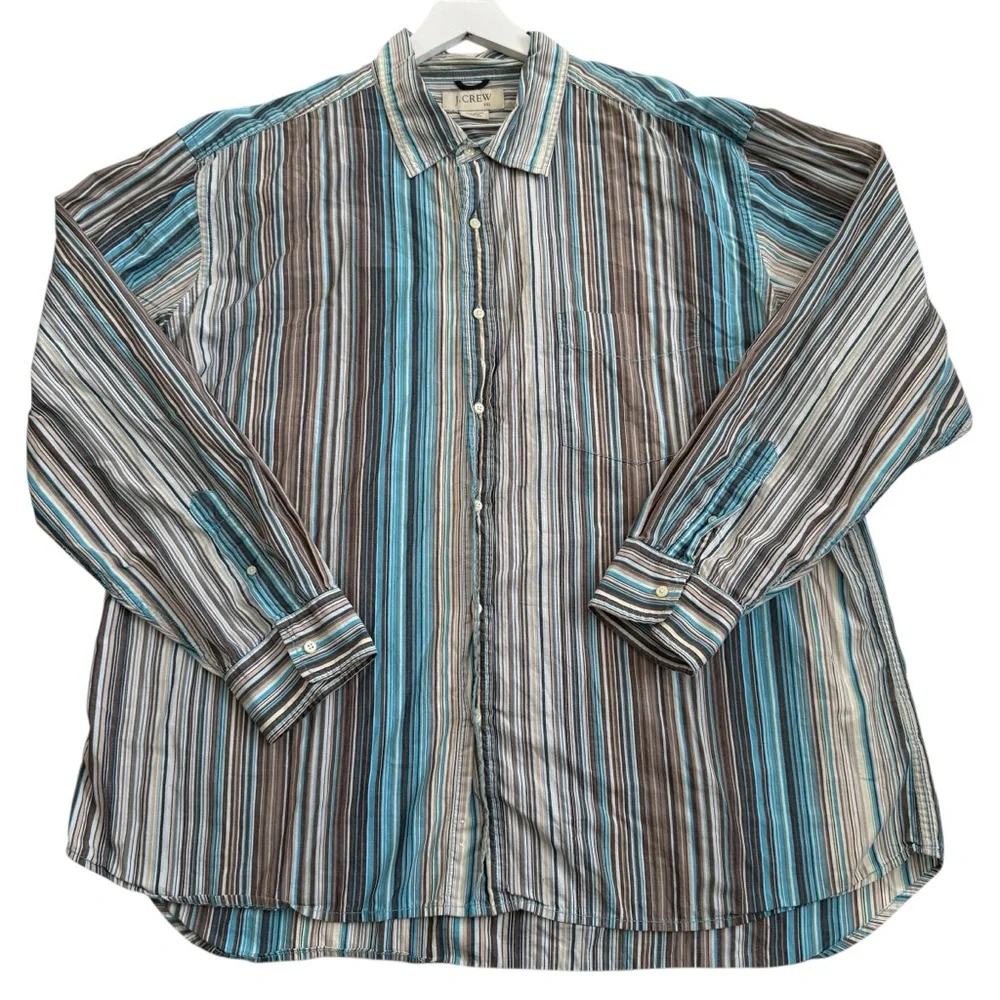 J. Crew Men’s Size XXL Multicolor Stripes Button Down Long Sleeve Shirt Cotton